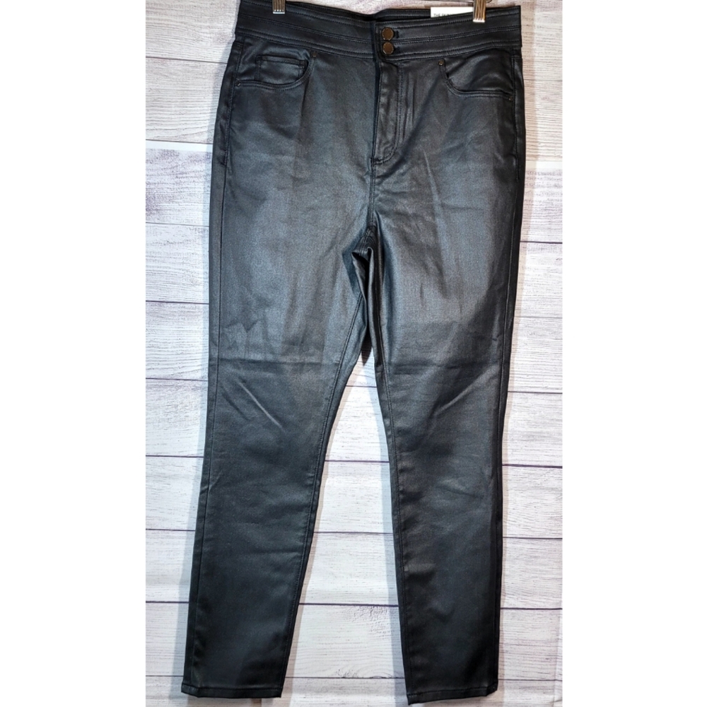 Ann Taylor Faux Leather Pants Womens Size 8 Black Sliver Metallic Shimmer Vegan